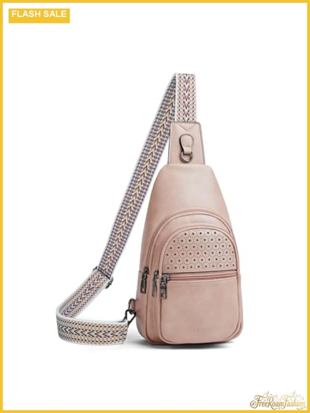 Sling Bag Crossbody Fanny Pack Vegan PU Leather 4 Pockets Star Hollow Design
